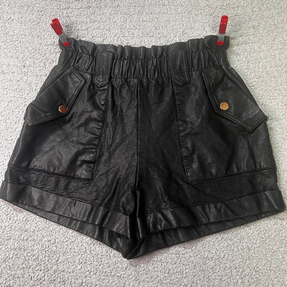 Blashe Faux Leather Paperbag Shorts Small Black Edgy Biker Chic